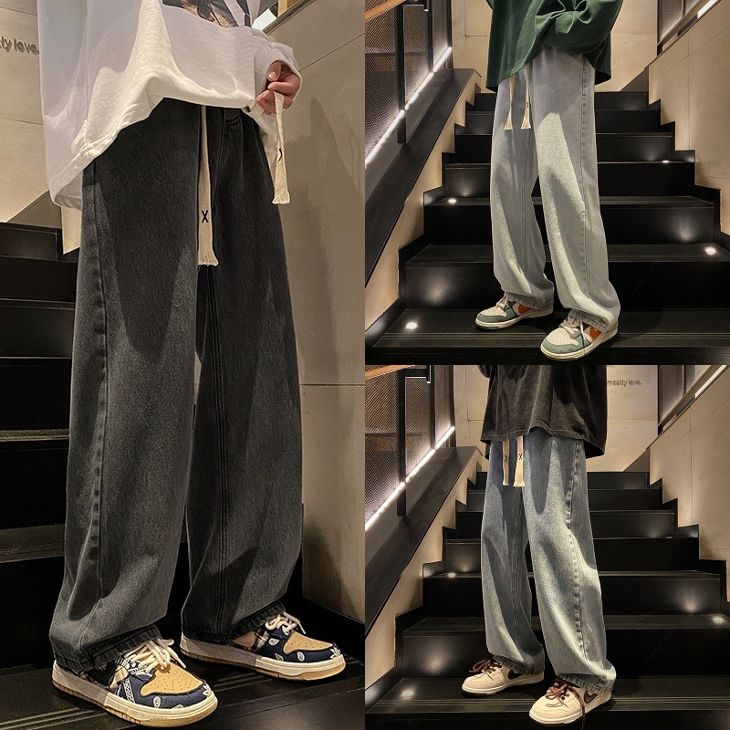 Quần Jean ống rộng Cạp Chun, Quần Bò Nam Form Unisex, Jeans Nam Chất Demin đẹp có dây rút bản to sành điệu MT Group.
