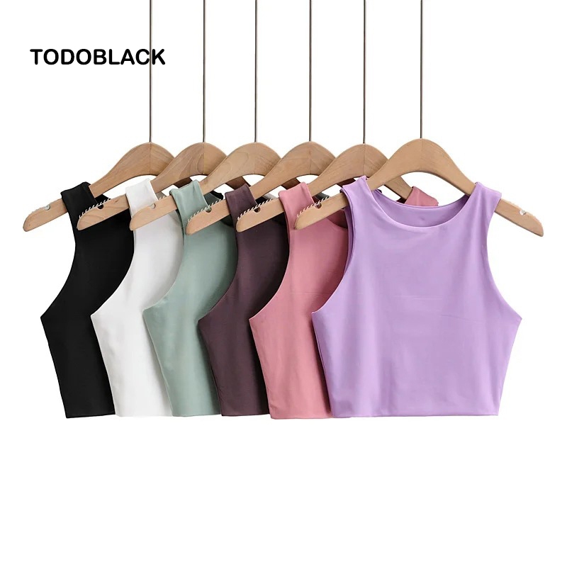 Áo thun croptop TODOBLACK không tay cổ tròn ôm dáng vừa vặn thời trang mùa hè cao cấp cho nữ với 6 màu tùy chọn