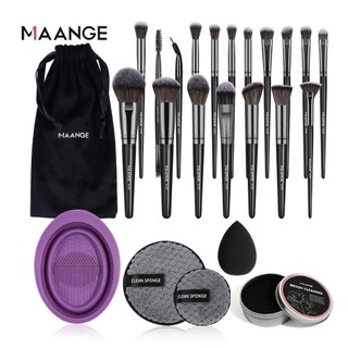 Bộ 18 cọ trang điểm maange chuyên nghiệp kèm túi nhung và mút trang điểm+bộ dụng cụ vệ sinh cọ trang điểm