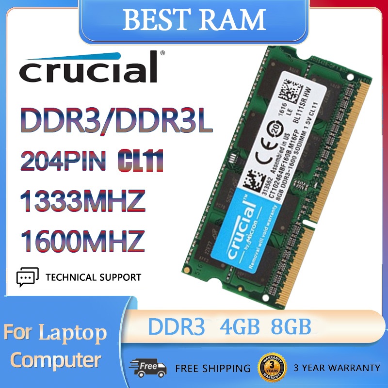 CRUCIAL ddr3 ddr3l 4gb 8gb 1333mhz 1600mhz pc3-12800s pc3l sodimm ram