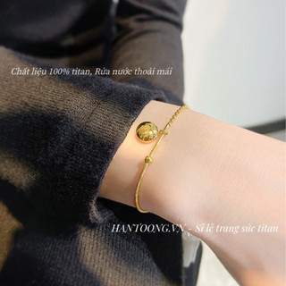  Lắc tay titan không gỉ mạ vàng 18k dạng bi tròn xinh xắn khắc chữ may mắn phong cách hàn quốc 