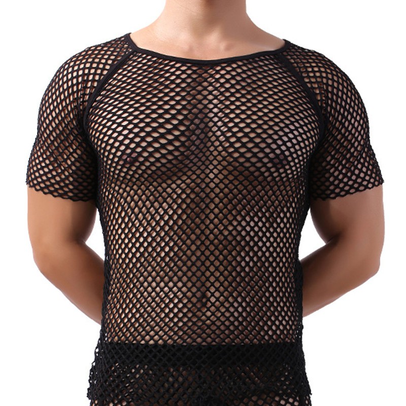 Nam Lưới Nhìn Xuyên Qua Fishnet Áo Gợi Cảm Tay Ngắn Nam Thể Hình Áo Vest Quần Lót Singlets