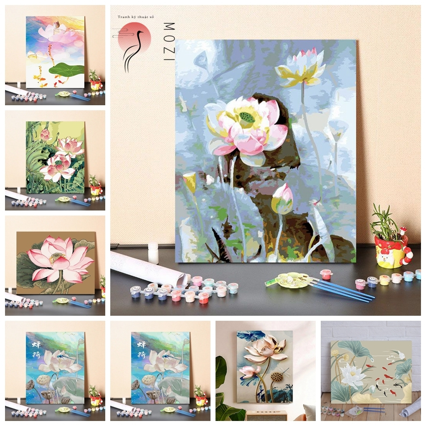MOZI✨ao sen sen tranh tô màu theo số tranh số hóa bức tranh kỹ thuật số hoa Những bông hoa đẹp của s