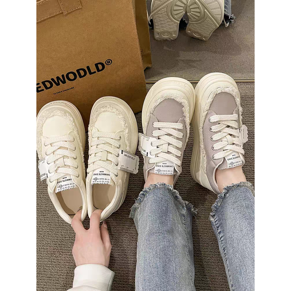 YAOLI Giày thể thao màu trắng thoải mái phong cách Hàn Quốc thời trang cho nữ