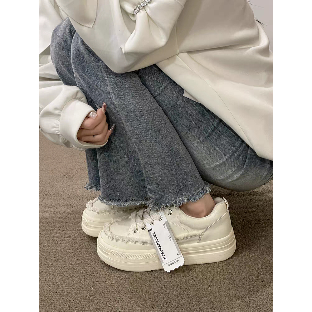 YAOLI Giày thể thao màu trắng thoải mái phong cách Hàn Quốc thời trang cho nữ