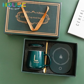 Cốc Hâm Nóng, Bộ ly sứ kèm đế điện hâm nóng trà, cafe, hâm sữa Tặng thìa hộp sang trọng, Bộ Cốc sứ