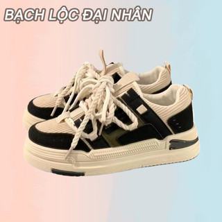 BẠCH LỘC ĐẠI NHÂN✨Giày  cổ thấp phối vải nhung phong cách retro thời trang cho nữ