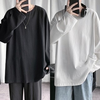 Áo thun trơn tay dài unisex form rộng màu đen / trắng top xu hướng 2024