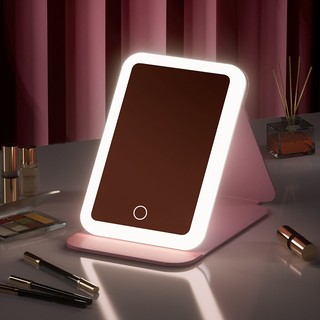 Gương trang điểm gấp gọn có đèn led phát sáng để bàn tiện dụng
