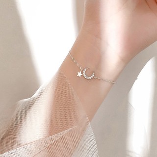 JOJO COCO Vòng tay mạ bạc mặt hình mặt trăng ngôi sao đính đá kim cương cho bạn gái