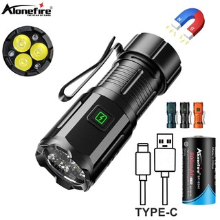 Alonefire X63 Đèn pin Mini 3x LED siêu sáng Type-c USB có thể sạc lại Đèn pin di động để đi bộ đường dài ngoài trời Cắm trại chống nước 6500K