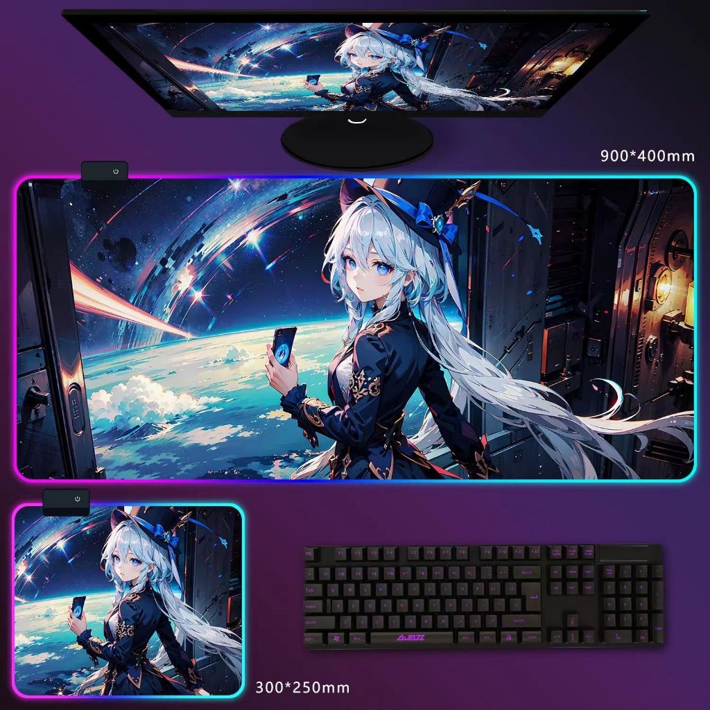 Genshin impact Tấm lót chuột được chiếu sáng RGB Xiao Keqing hutao 6V4W