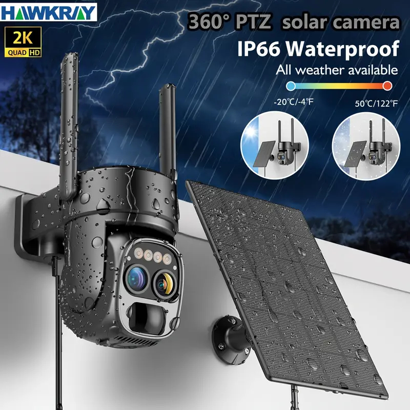 Tấm Pin Năng Lượng Mặt Trời 360 Độ Độ Phân Giải Thấp 2k fhd wifi Có Chuông Báo Động Ban Đêm Âm Thanh Đôi Và ip66 Chống Thấm Nước