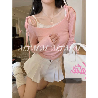 MTMM áo thun ôm tay dài áo ôm body tay dài Phong cách ballet nhẹ nhàng