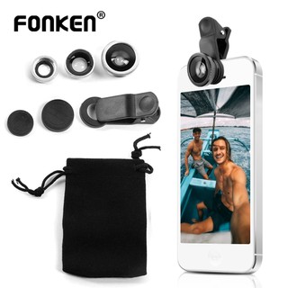 Ống kính macro/ mắt cá/ góc rộng FONKEN 3 trong 1 có kẹp gắn điện thoại thông minh 