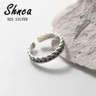 Nhẫn hở mạ bạc 925 đính đá zircon đen phong cách retro lr005