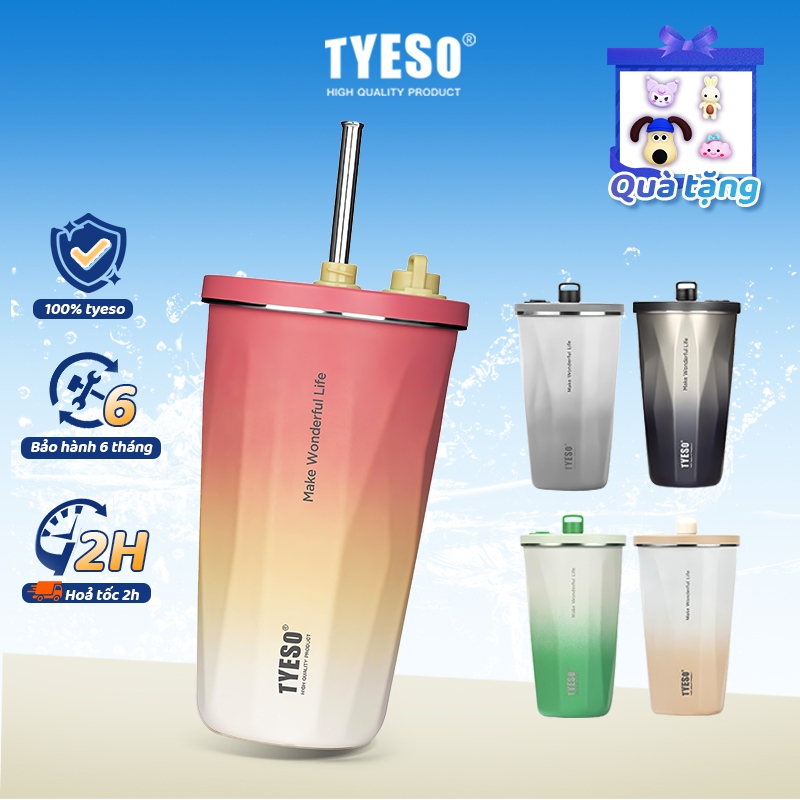 【TẶNG ĐẾ LÓT+Dây 】TYESO TS-8848A 600ML ly giữ nhiệt Bình Nước Thể Thao tyeso Cách Nhiệt Bằng Thép Không Gỉ Kèm Ống Hút Tiện Dụng