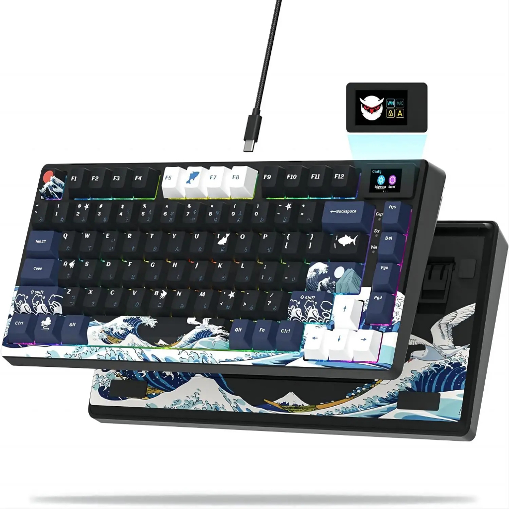Bàn phím game thủ cơ S-K80 với màn hình OLED Đệm bàn phím chơi game cơ khí Bàn phím RGB có thể hoán đổi nóng cho máy tính PC, máy tính xách tay