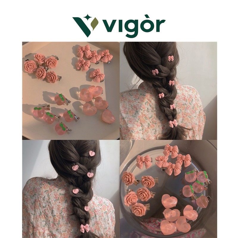 Cô Gái Dễ Thương Trà Mềm Ren Hoa Nơ Kẹp Tóc