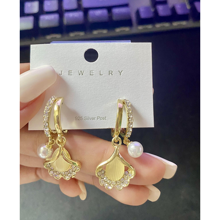 Mới Mèo Mắt Đá Bạch Quả Lá Khóa Tai Bông Tai Trang Sức Dự Tiệc Quà Tặng