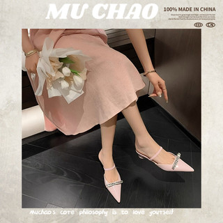 MUCHAO Giày nữ nền tảng muchao một dòng với gót vuông sành điệu dép gót khối