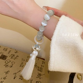 DREJEW Vòng Đeo Tay Mắt Mèo Phối Tua Rua Hoa Phong Cách Trung Hoa Mới Cao Cấp Không Gây Dị Ứng