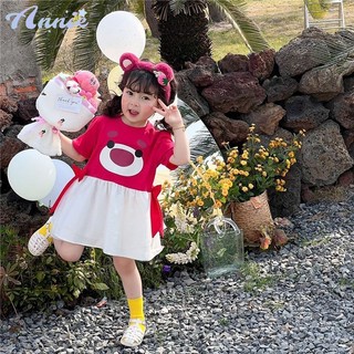 Annie Đầm Công Chúa Mùa Hè Tay Cột Nơ Phối Lưới Họa Tiết Hoạt Hình Cho Bé Gái