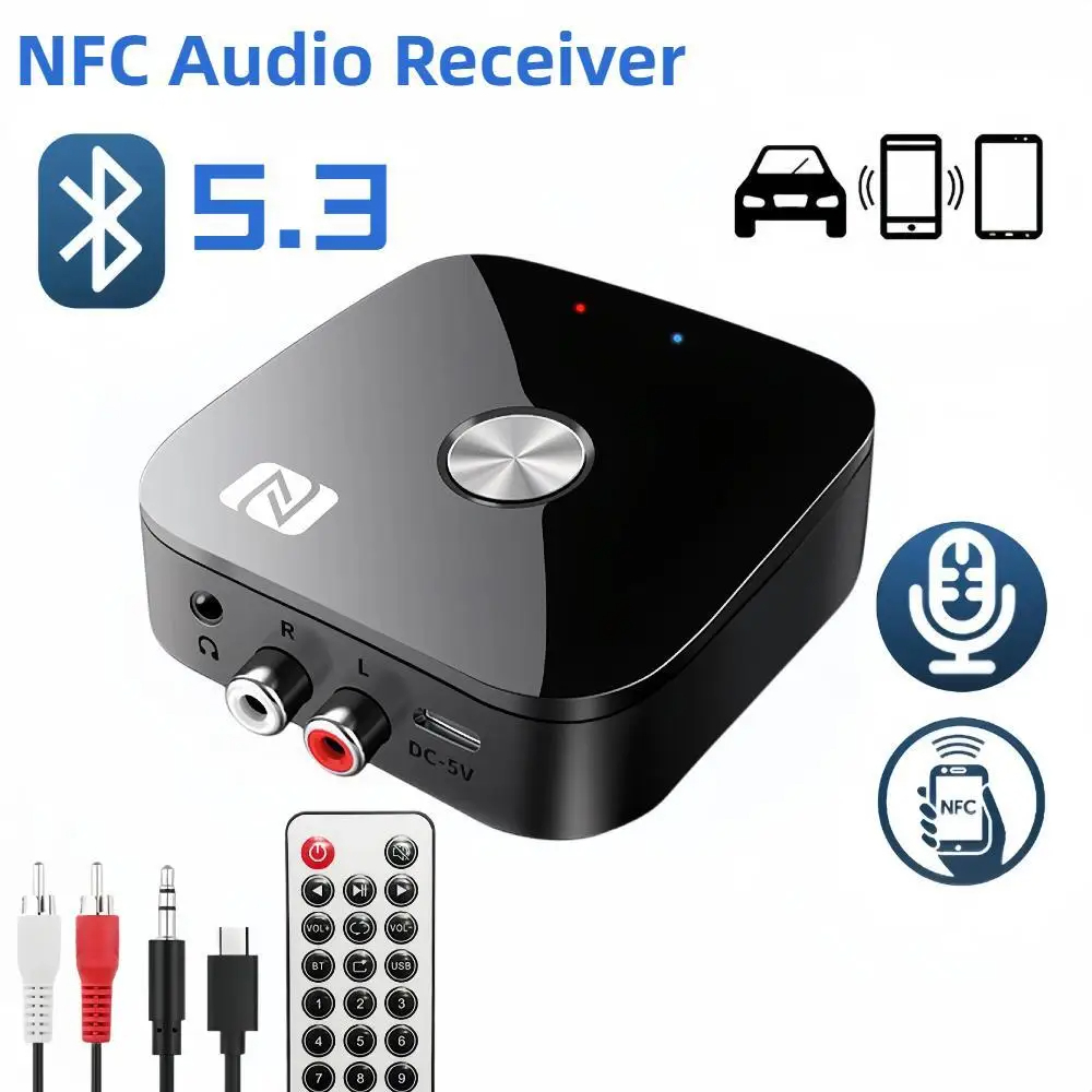 Bộ Thu Tín Hiệu Âm Thanh Bluetooth 5.3 RCA 3.5mm AUX USB Stereo NFC BT 5.0 Không Dây Kèm Mic Cho Xe Hơi