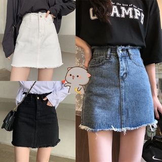 MTMM chân váy jean chữ a chân váy bò ngắn hàn quốc trắng và đen MMT229