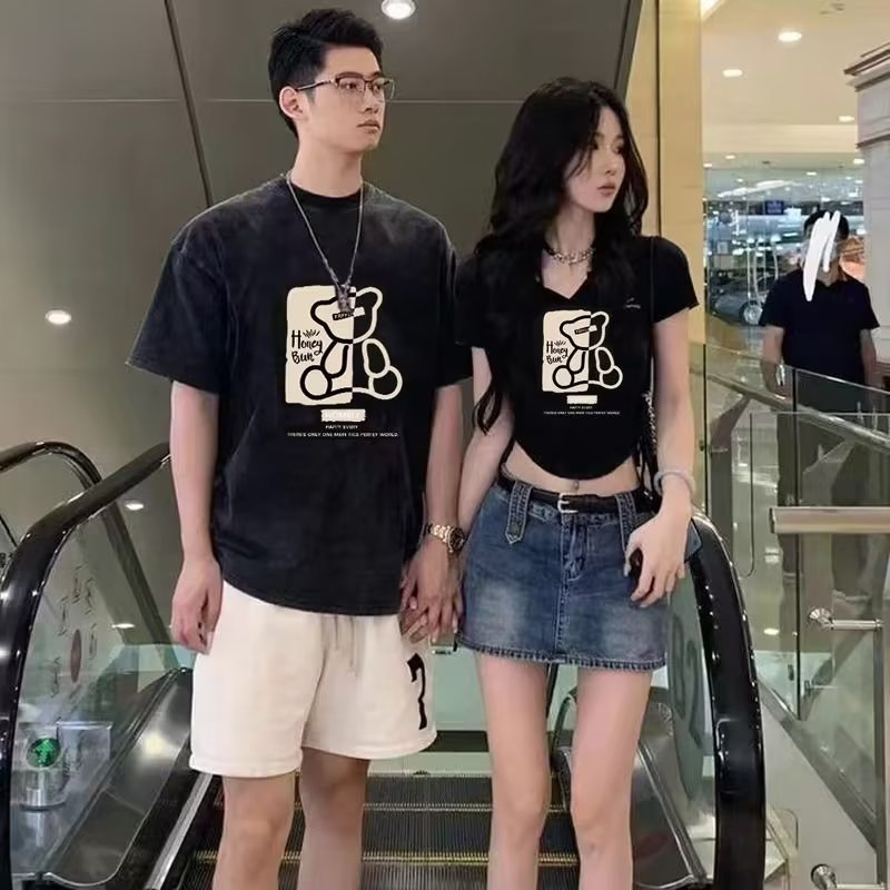 Áo Thun Đôi Pattern Cặp Đôi Thời Trang Hàn Quốc Áo Phông Đôi Form Rộng Áo Sơ Mi Nữ Form Rộng Simple 