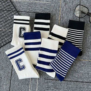 Vớ cotton Cổ Vừa Họa Tiết Kẻ Sọc Màu Xanh Dương Phong Cách Nhật Bản Thời Trang Xuân Hè Cho Nữ