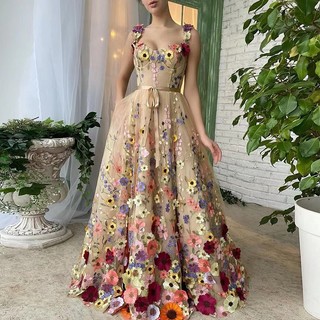 Đầm hoa thêu hoa ba chiều gợi cảm quấn hông Váy lễ hội