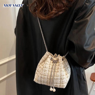 Túi đeo vai MOUSSON cỡ nhỏ họa tiết sọc caro thời trang cao cấp cho nữ