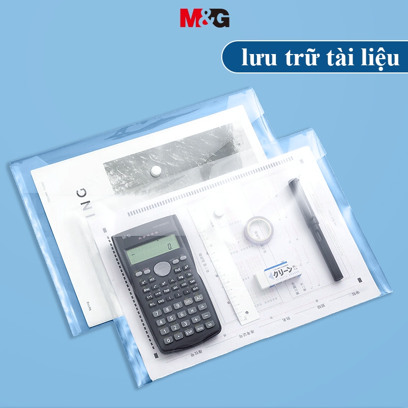 Túi giấy văn phòng phẩm A4 màu trắng trong suốt M & G dành cho sinh viên nút xuống
