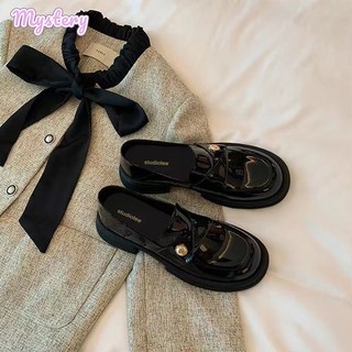 Giày lười đế xuồng bằng da khóa kim loại thoải mái thời trang cho nữ