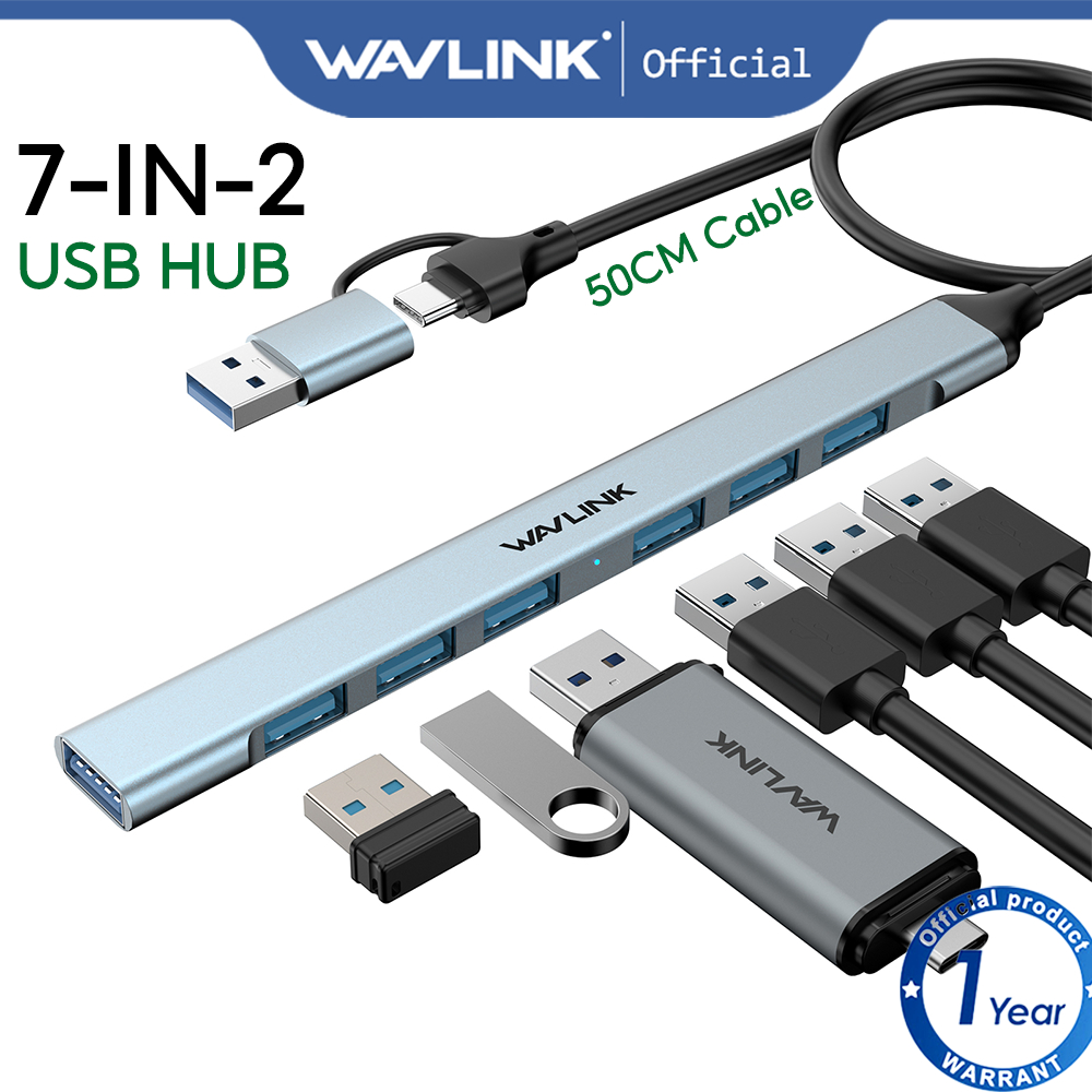 Bộ chuyển đổi Hub USB WAVLINK 7 IN 2 USB Hub Cắm và chạy tốc độ 5Gbps Tương thích với Windows