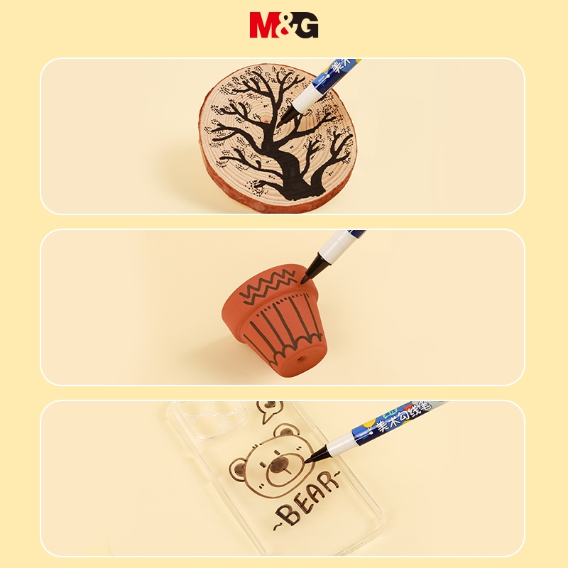 M&G bút lông viết  set Bảng Vẽ Nghệ Thuật Hai Đầu Màu Đen Vẽ Đường Viền Thực Phẩm Cấp Thực Phẩm diy Cho Học Sinh 1 Cái
