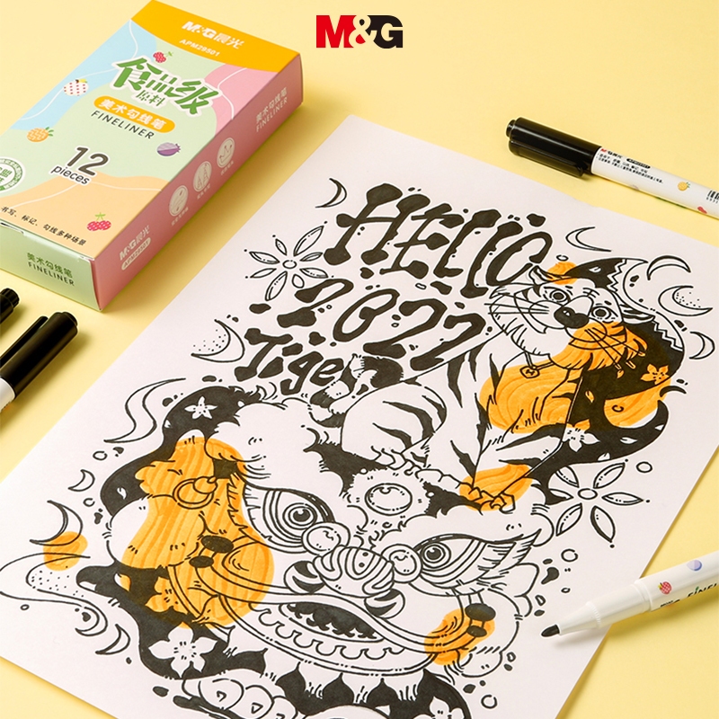 M&G bút lông viết  set Bảng Vẽ Nghệ Thuật Hai Đầu Màu Đen Vẽ Đường Viền Thực Phẩm Cấp Thực Phẩm diy Cho Học Sinh 1 Cái