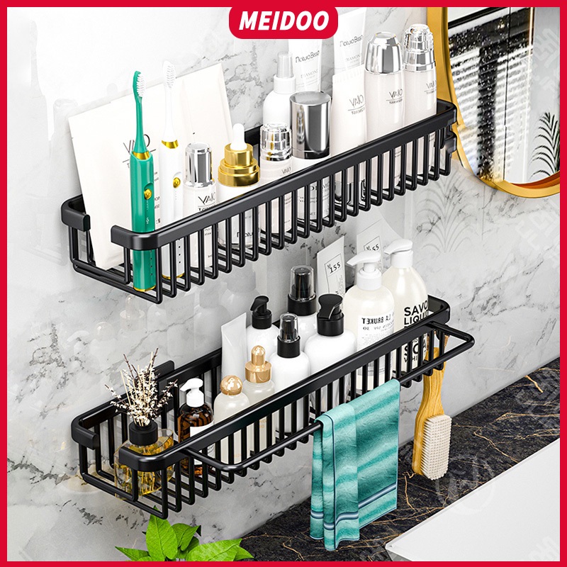 Kệ lưới nhôm gắn tường MEIDOO không cần khoan màu đen cỡ 35cm tiện dụng cho phòng tắm