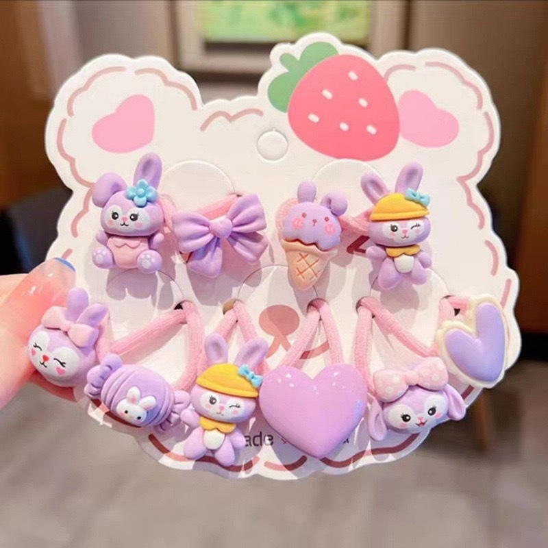 Set 10 Dây Cột Tóc Cao Su Hình Gấu Dâu Tây Disney Dễ Thương Cho Bé Gái
