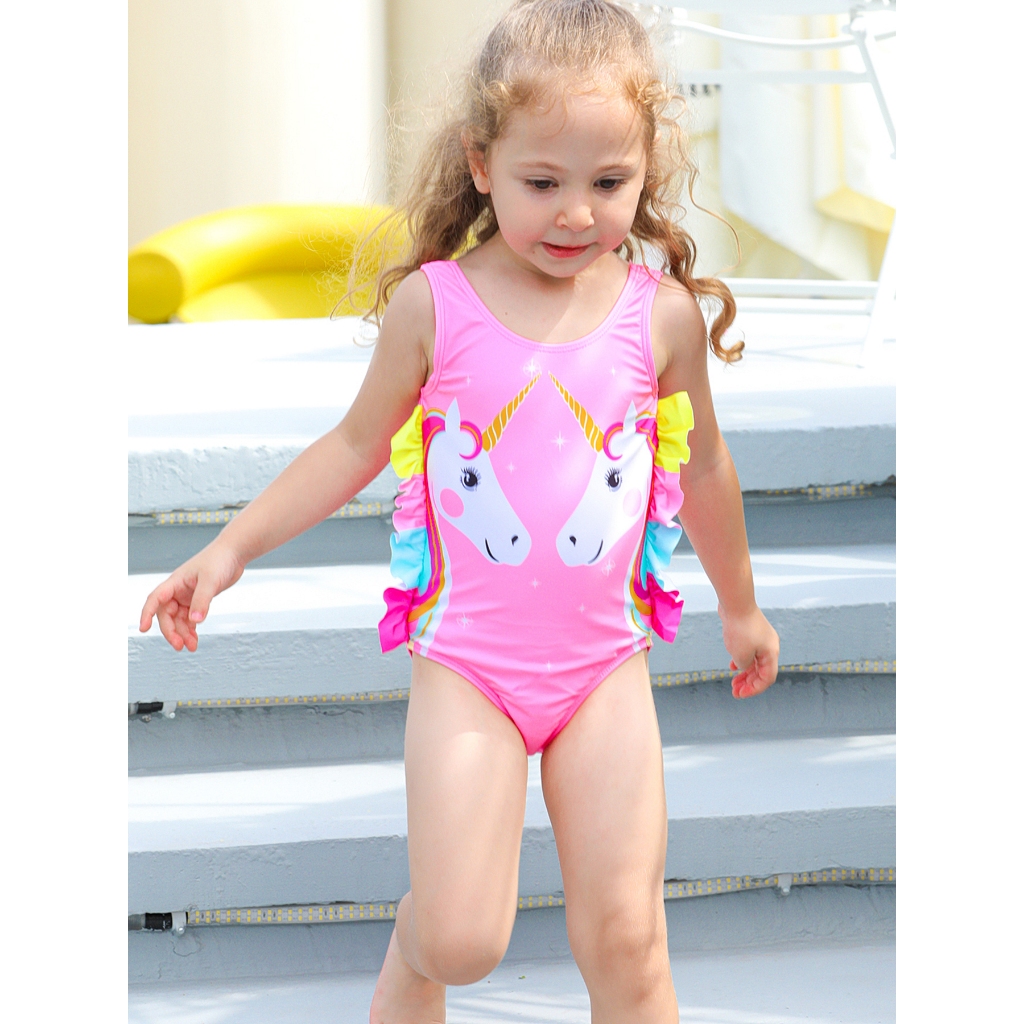 Bộ Đồ Bơi Một Mảnh Họa Tiết Kỳ Lân Dễ Thương Cho Bé Gái 4-8 Tuổi