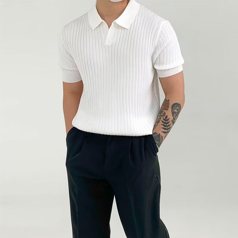 M-3xl Men Korean Version Summer Retro Striped Round Neck Sweater T-Shirt Casual Cool Breathable Short Top