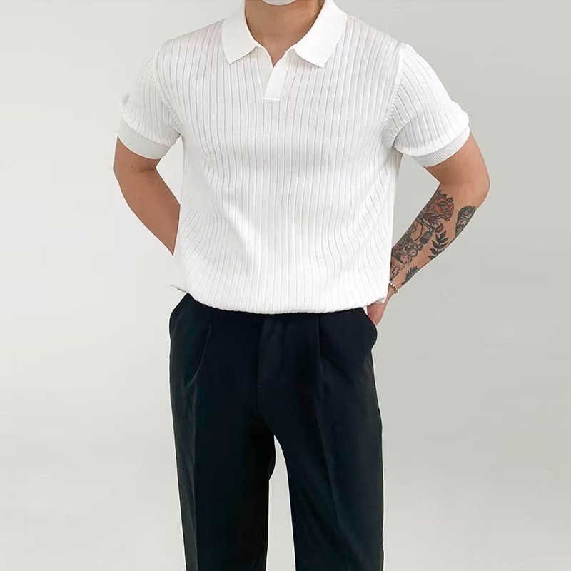 M-3xl Men Korean Version Summer Retro Striped Round Neck Sweater T-Shirt Casual Cool Breathable Short Top
