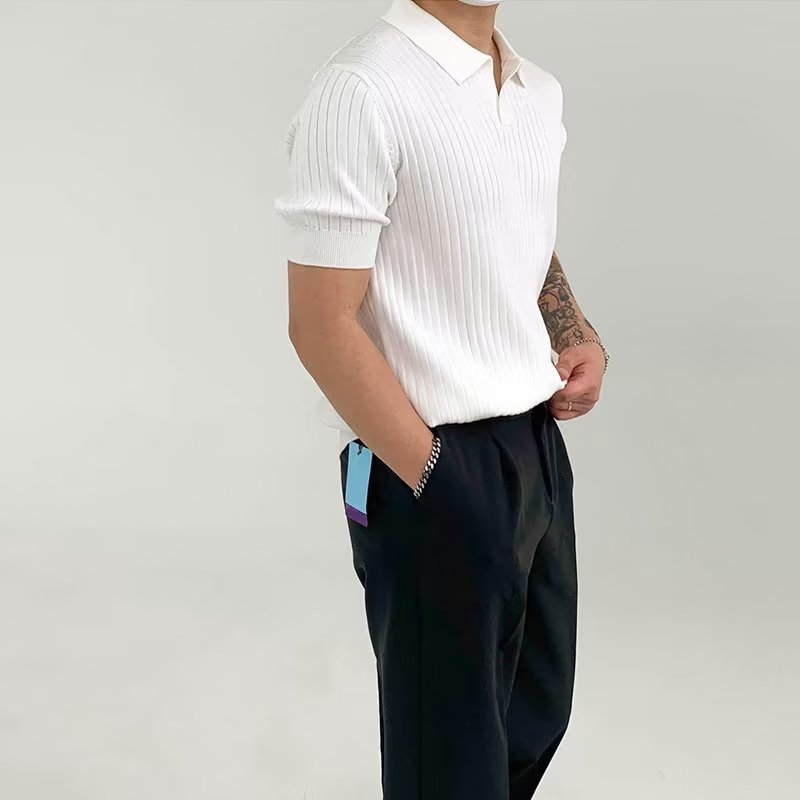 M-3xl Men Korean Version Summer Retro Striped Round Neck Sweater T-Shirt Casual Cool Breathable Short Top
