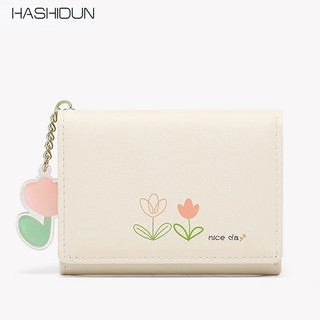 Ví da PU HASHIDUN gấp gọn họa tiết hoa tulip xinh xắn đơn giản cho nữ