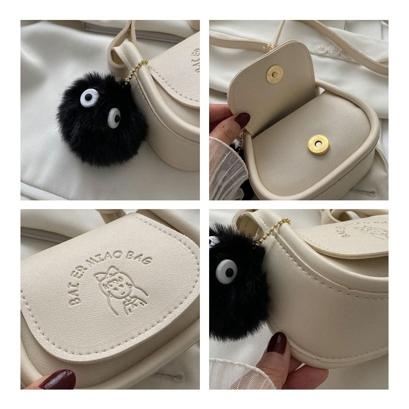 HASHIDUN Túi Đeo Chéo Mini Màu Trơn Đính Quả Bông Dễ Thương Thời Trang Mùa Hè Cho Nữ Y K