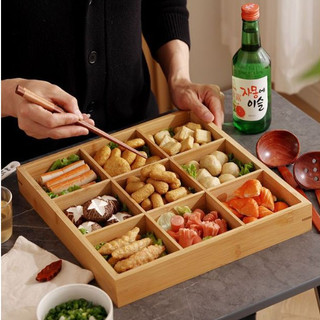 Khay Gỗ Chia Nhiều Ngăn, Khay gỗ tre đa năng tiện ích, Cho Nhà Hàng Lẩu Đĩa Sushi Onemore