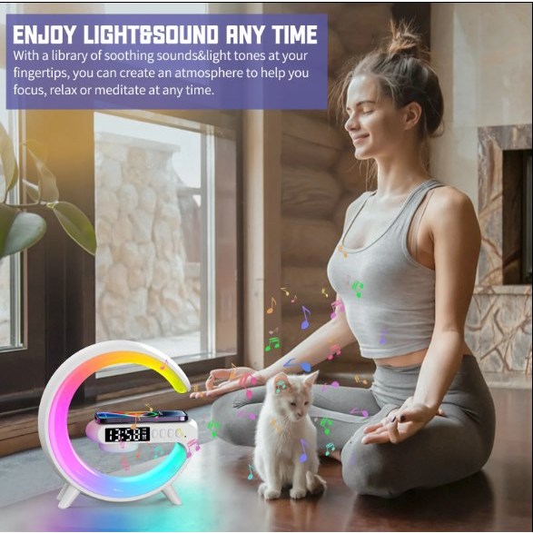 Đèn LED RGB Loa sạc không dây có đồng hồ báo thức QI 15W G Shape Đèn LED sạc không dây Đèn Ngủ Cho iphone samsung xiaomi huawei