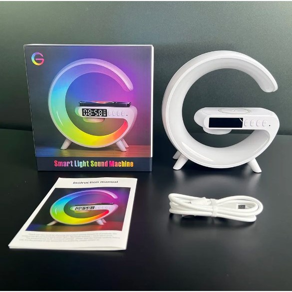 Đèn LED RGB Loa sạc không dây có đồng hồ báo thức QI 15W G Shape Đèn LED sạc không dây Đèn Ngủ Cho iphone samsung xiaomi huawei