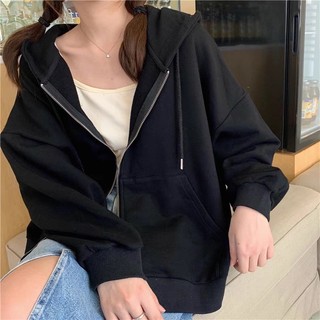 Áo Hoodie nữ đơn giản, dây kéo, áo khoác cỡ lớn dáng rộng màu trơn, Y2g